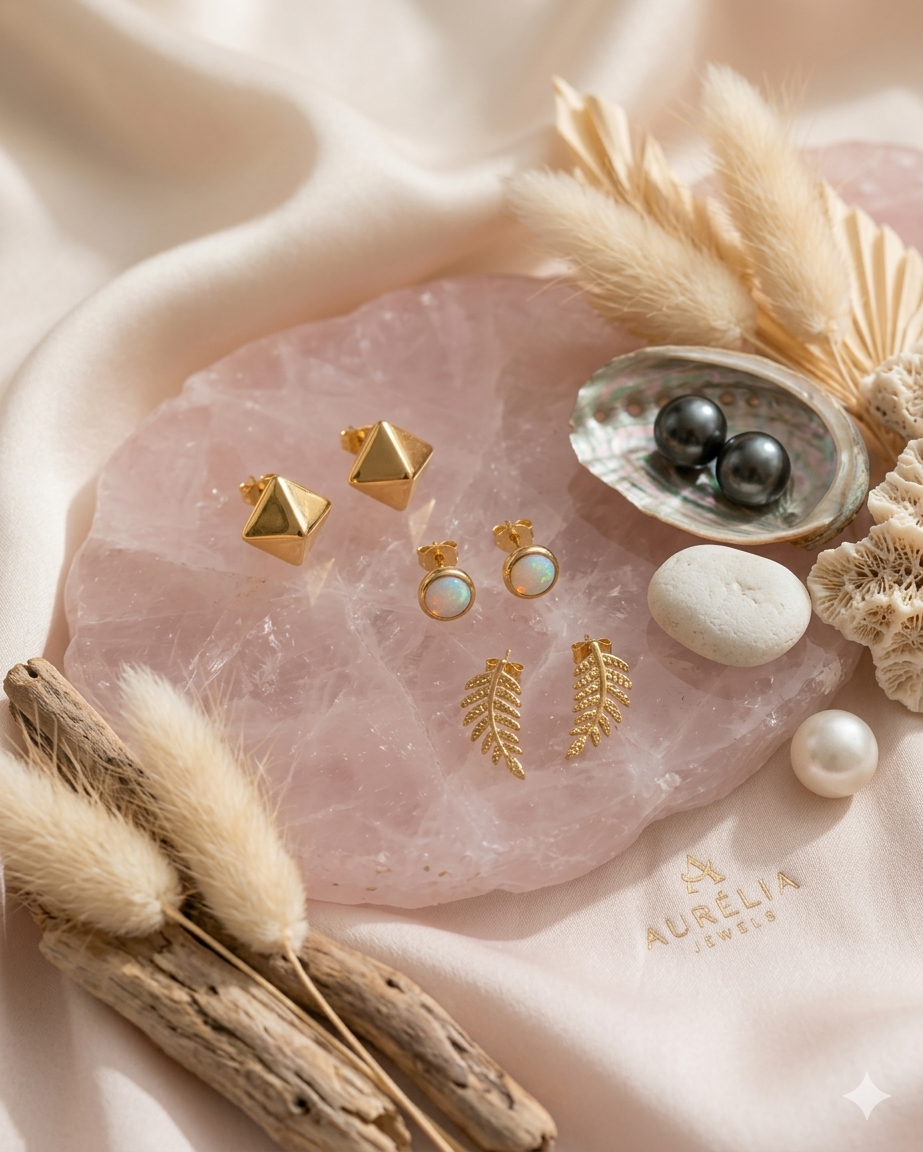 premium 18k gold plated anti tarnish sculptural ear stud collection seashell & textures premium 18k gold plated anti tarnish sculptural ear stud collection seashell & textures