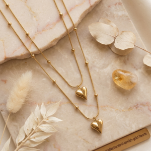 gold beaded layered heart necklace anti tarnish