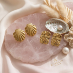 premium 18k gold plated anti tarnish sculptural ear stud collection seashell & textures