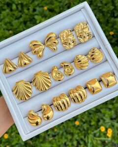 Premium 18k Gold Plated anti-Tarnish Sculptural Ear Stud Collection - Seashell & Textures premium 18k gold plated anti tarnish sculptural ear stud collection seashell & textures