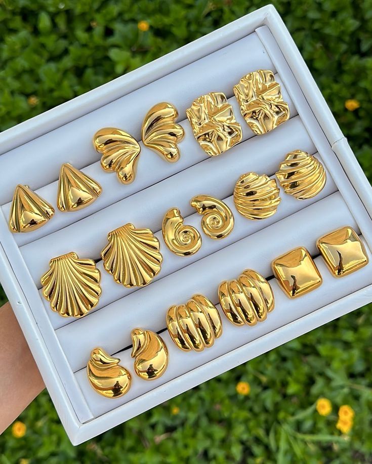 premium 18k gold plated anti tarnish sculptural ear stud collection seashell & textures premium 18k gold plated anti tarnish sculptural ear stud collection seashell & textures